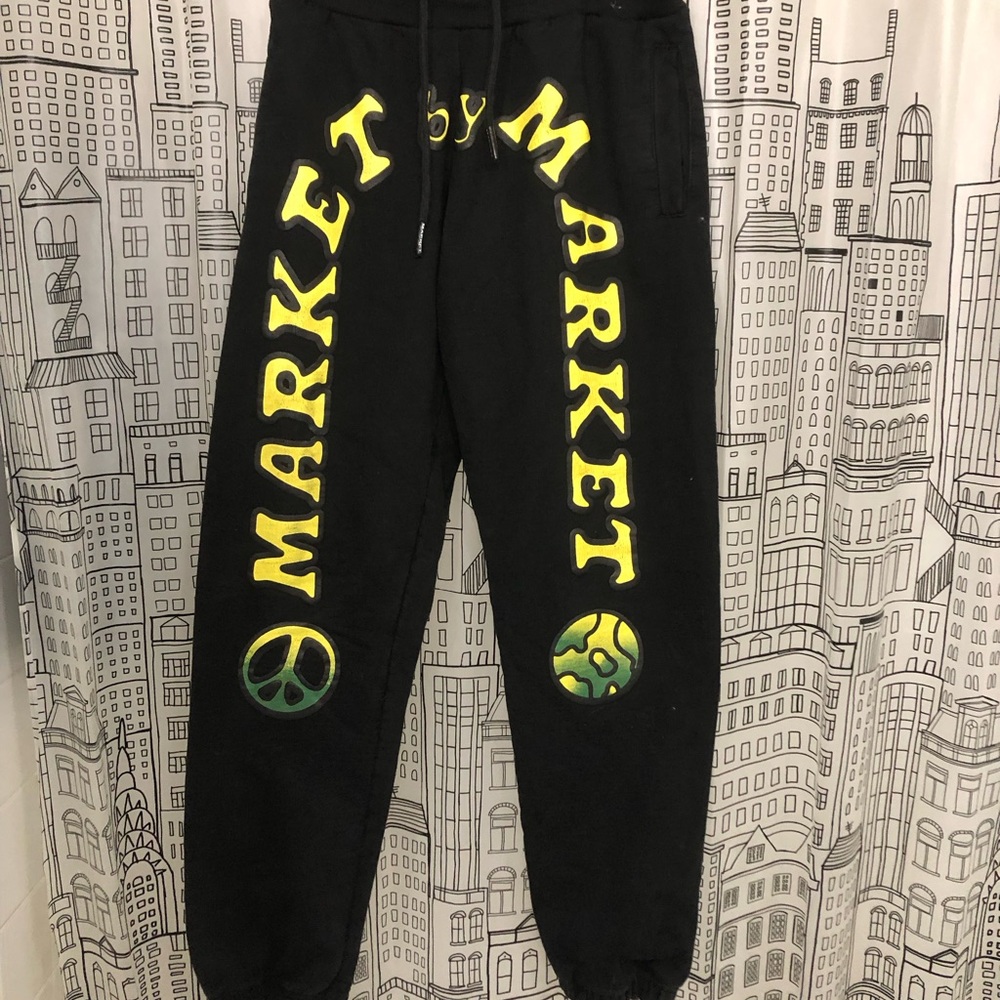 Market limited edition Black and Yellow Joggers with Bold Branding size large